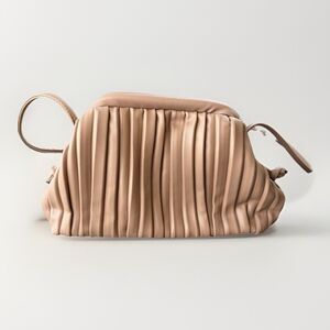 Women’s Tan Pleated Faux Leather Purse Bag 8x12